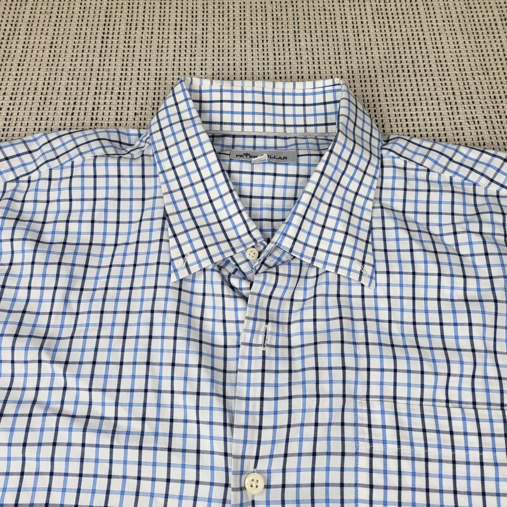 Peter Millar Dress Shirt Mens XL Blue Check Classic Fit Long Sleeve Business